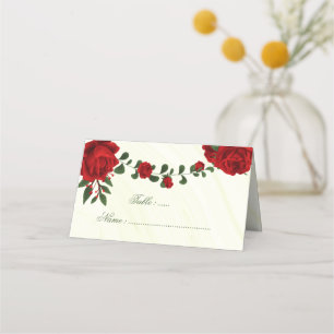 Carte De Placement belle fleurs rouges vert feuilles