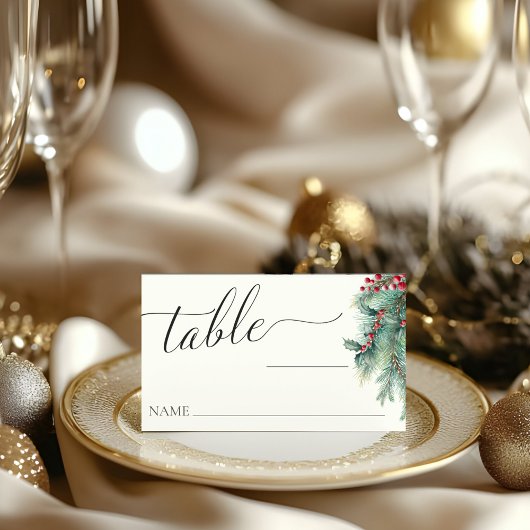 Carte De Placement Berries d'hiver et Pine Aquarelle Mariage de verdu
