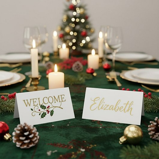 Carte De Placement Bienvenue invité de Noël houx