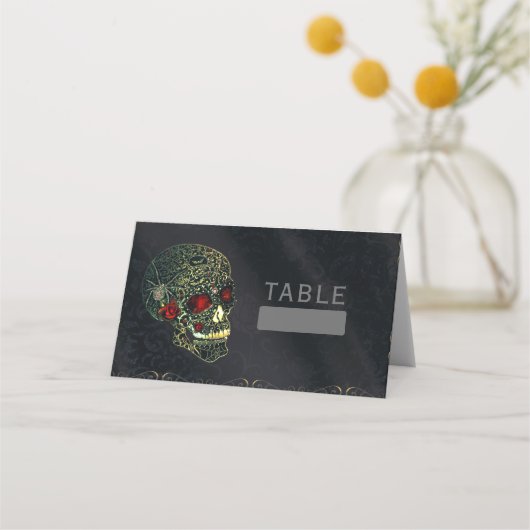 Carte De Placement Bijoux Spider Crâne et Roses Glam Gothic Party (Devant)