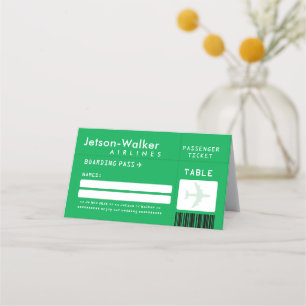 Carte De Placement Billet d'avion vert clair Mariage invité siège