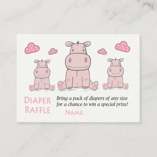 Carte De Placement Billets de tombola de couche Rose Hippo (Devant)