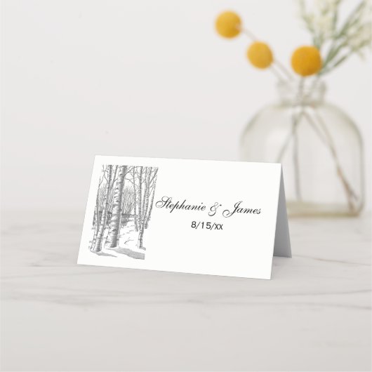 Carte De Placement Birch Trees en Noël d'hiver Noël Noël Noël (Devant)