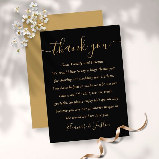 Carte De Placement Black And Gold Script Wedding Thank You 