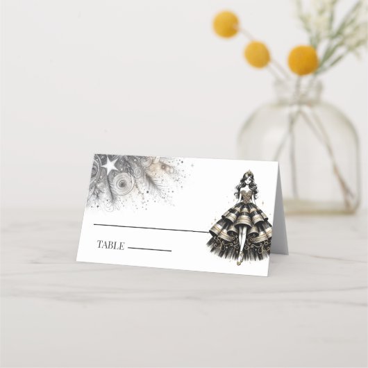 Carte De Placement Black & Gold Quinceañera (Devant)