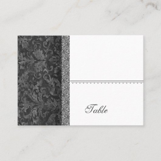Carte De Placement Black Grunge Damask Place Card - Mariage (Devant)