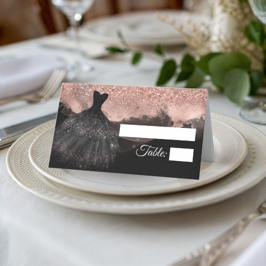 Carte De Placement Black & Rose Gold Princess Quinceañera