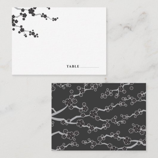 Carte De Placement Black Sakura Fleurs cerises fleurs Mariage zen (Devant / Derrière)