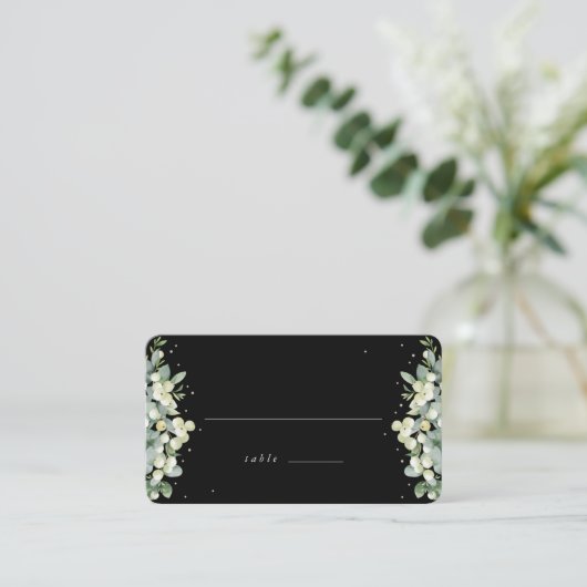 Carte De Placement Black Snowberry + Eucalyptus Mariage plat (Debout devant)