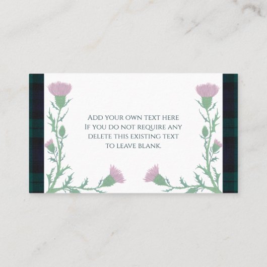 Carte De Placement Black Watch Tartan St. Andrews Day (Dos)