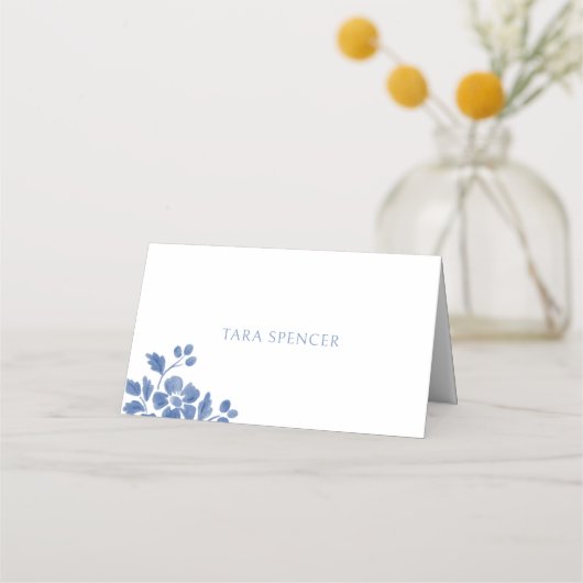 Carte De Placement Blanc et bleu | Mariage floral (Devant)