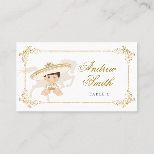 Carte De Placement Blanc Gold Mexicain Boy Baptême 1er anniversaire (Dos)