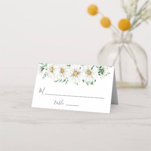 Carte De Placement Blanc Jaune marguerite Verdure Aquarelle Florale (Devant)