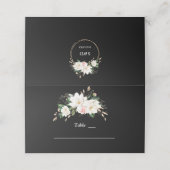 Carte De Placement Blanc Magnolia Gold Black Mariage Numéro de table (Extérieur déplié)