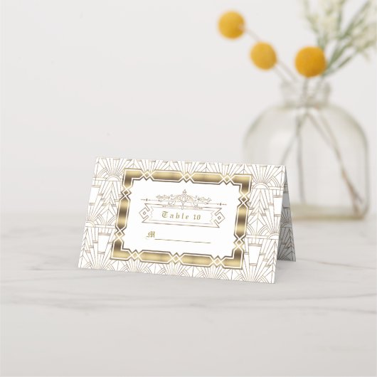 Carte De Placement Blanc noir Art déco Gatsby 1920 Style Mariage (Devant)