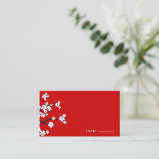 Carte De Placement Blanc Zen Sakura Cerry Blossoms Mariage d'Asie Rou (Debout devant)