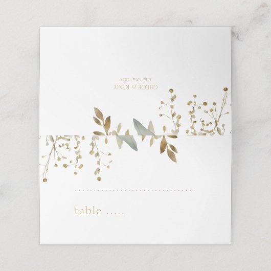 Carte De Placement BLANCHE | Aquarelle Imitation Gold Foliing Mariage (Extérieur déplié)
