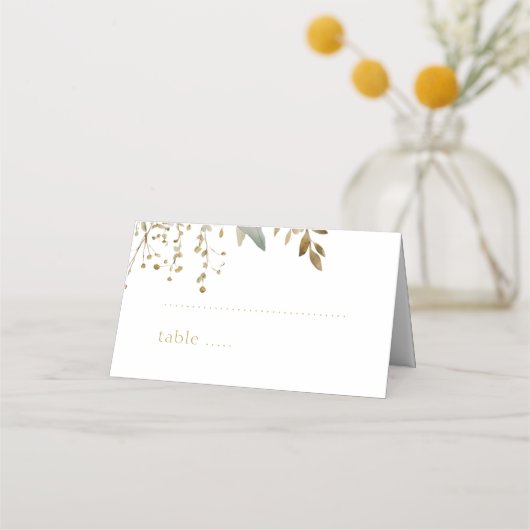 Carte De Placement BLANCHE | Aquarelle Imitation Gold Foliing Mariage (Devant)