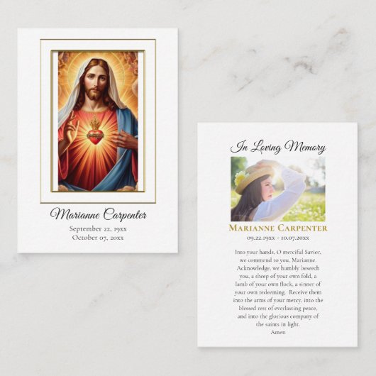Carte De Placement Blessed Sacred Heart Jesus Memorial Prayer Card (Devant / Derrière)