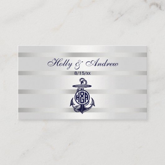 Carte De Placement Bleu Ancre Argent Blanc Marine Monogramme 33 (Devant)