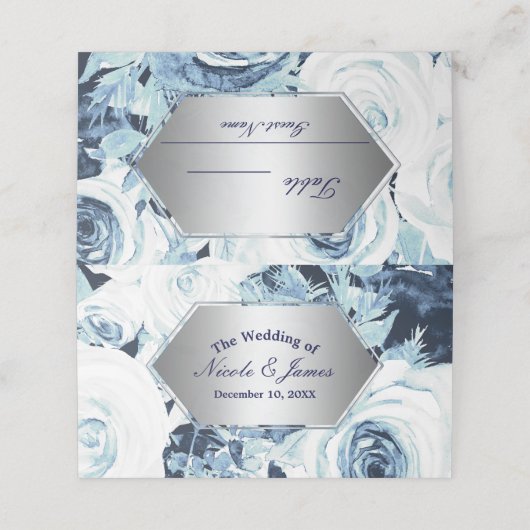 Carte De Placement Bleu blanc Argent table de mariage d'hiver Siège (Extérieur déplié)