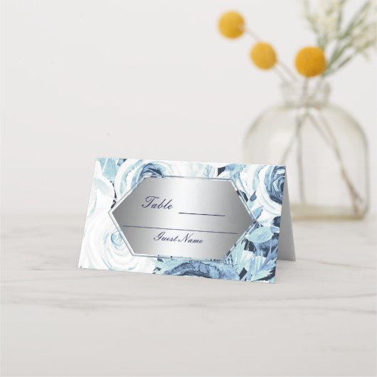 Carte De Placement Bleu blanc Argent table de mariage d'hiver Siège (Dos)