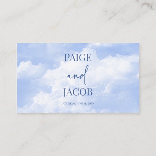 Carte De Placement Bleu blanc éclat Mariage nuages (Dos)