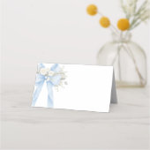 Carte De Placement Bleu Coquette Bow Eucalyptus Bébé Garçon (Devant)