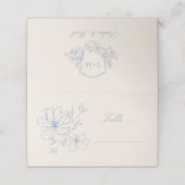 Carte De Placement Bleu délicat Floral Monogramme Crest (Extérieur déplié)