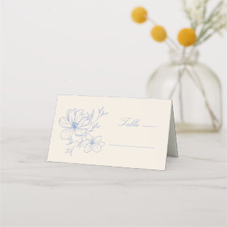 Carte De Placement Bleu délicat Floral Monogramme Crest