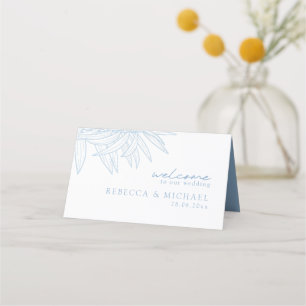 Carte De Placement Bleu Dusty Simple Main Tirée Botanique Plié