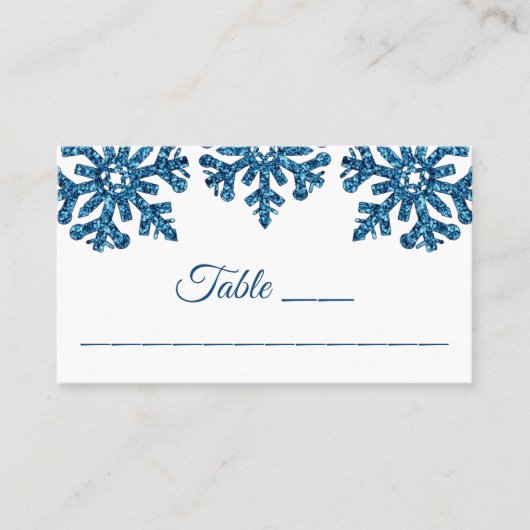 Carte De Placement Bleu Flocon de neige Mariage d'hiver (Devant)