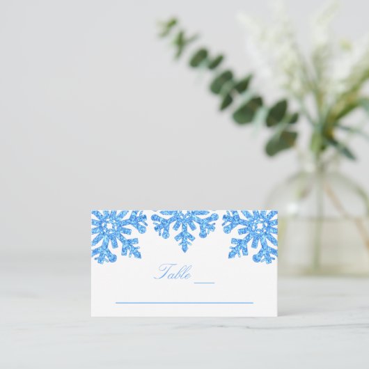 Carte De Placement Bleu Flocon de neige Mariage d'hiver (Debout devant)