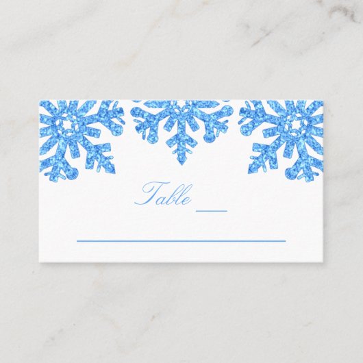 Carte De Placement Bleu Flocon de neige Mariage d'hiver (Devant)