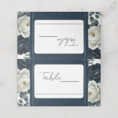 Carte De Placement Bleu foncé et blanc Moderne Floral Mariage (Extérieur déplié)