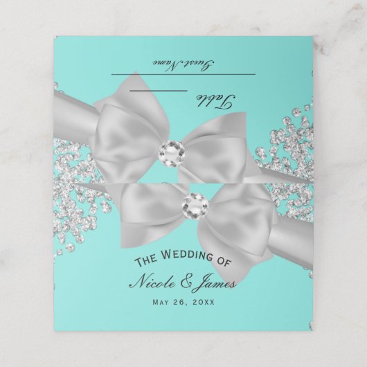 Carte De Placement Bleu Grand Blanc Bow Diamants Glam Table (Extérieur déplié)