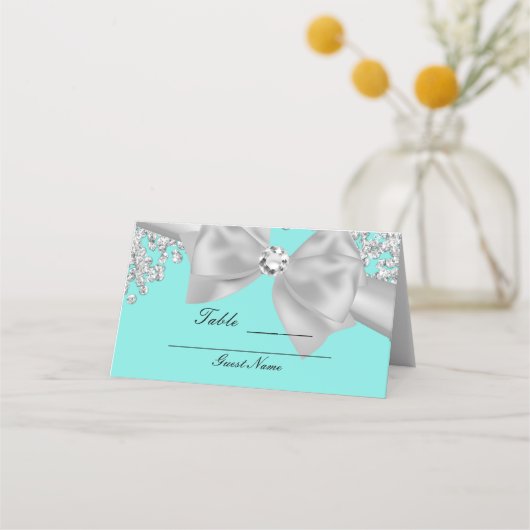 Carte De Placement Bleu Grand Blanc Bow Diamants Glam Table (Dos)