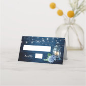Carte De Placement Bleu Hydrangea Lanterne Marine Mariage de bois (Devant)