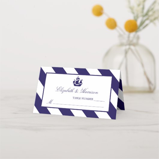 Carte De Placement Bleu Mariage de navire marine (Devant)