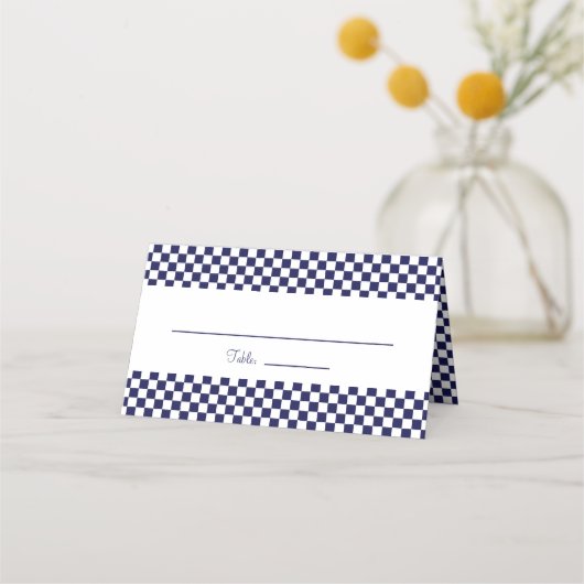 Carte De Placement Bleu marine et petit damier blanc (Devant)