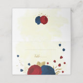 Carte De Placement bleu marine foncé fleurs bleu or mariage botanique (Extérieur déplié)