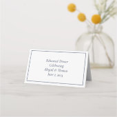 Carte De Placement Bleu Nuit Blanc Calligraphie Script Élégant Mariag (Dos)