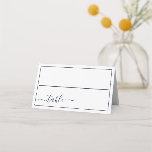 Carte De Placement Bleu Nuit Blanc Calligraphie Script Élégant Mariag (Devant)