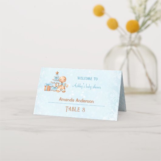 Carte De Placement Bleu pain d'épices garçon Baby shower de Noël Tent (Devant)