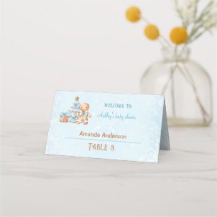 Carte De Placement Bleu pain d'épices garçon Baby shower de Noël Tent