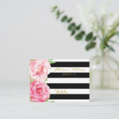 Carte De Placement Bleu Rayures Rose Floral Table Place Paramètre Car (Debout devant)