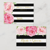 Carte De Placement Bleu Rayures Rose Floral Table Place Paramètre Car (Devant / Derrière)