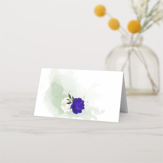 Carte De Placement bleu royal et fleurs blanches verdure (Dos)