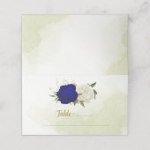 Carte De Placement bleu royal fleurs blanches vert feuille mariage (Extérieur déplié)