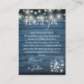 Carte De Placement Bleu Rustique Bois Chaîne Lumières Mariage Merci (Devant)